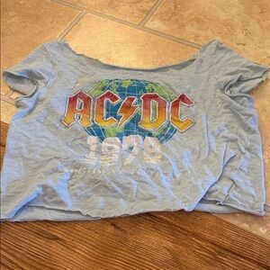 AC/DC Light Blue Crop Top with Multicolor Logo